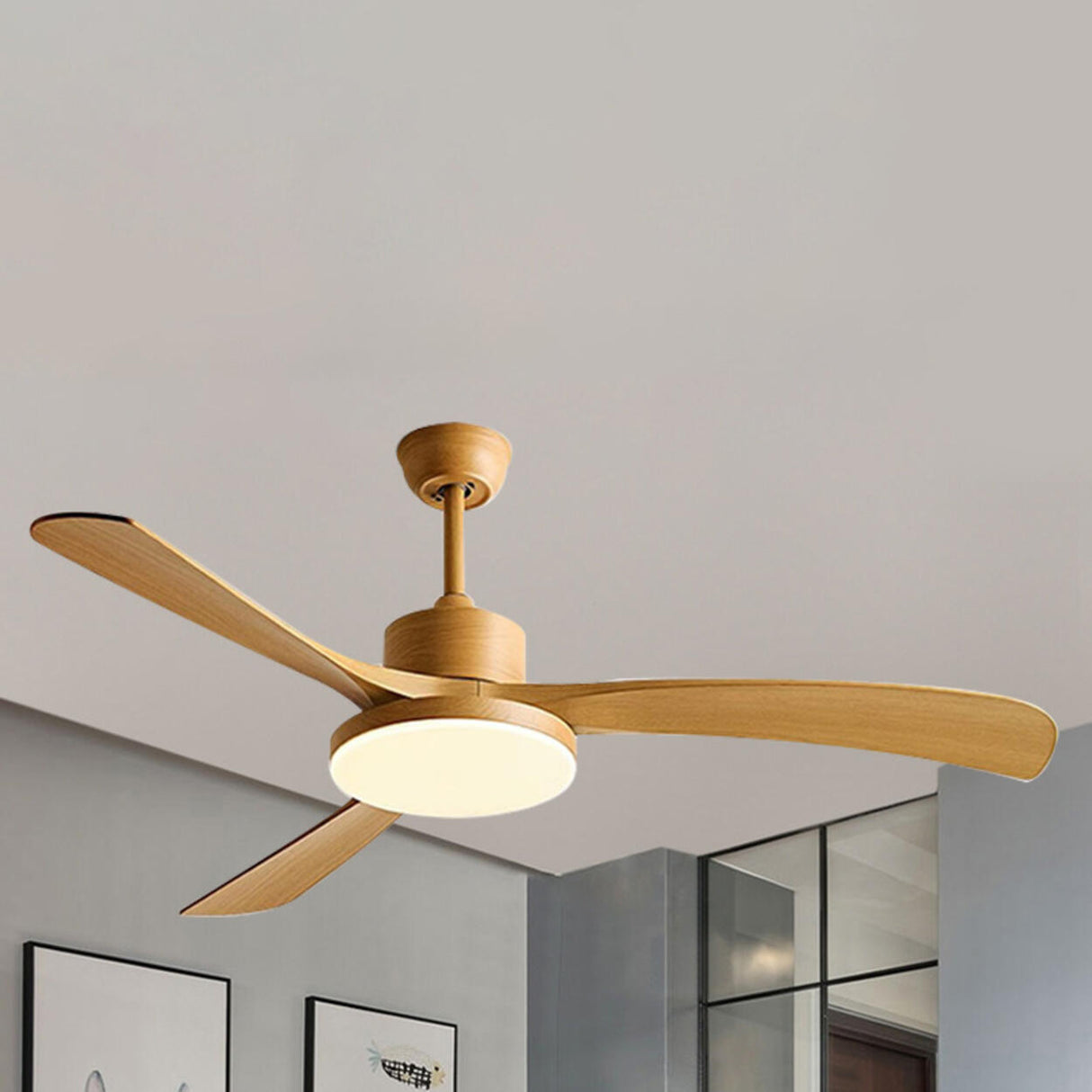 Simple Modern 3 Blade Dimming Wood Ceiling Fan Light Image - 15