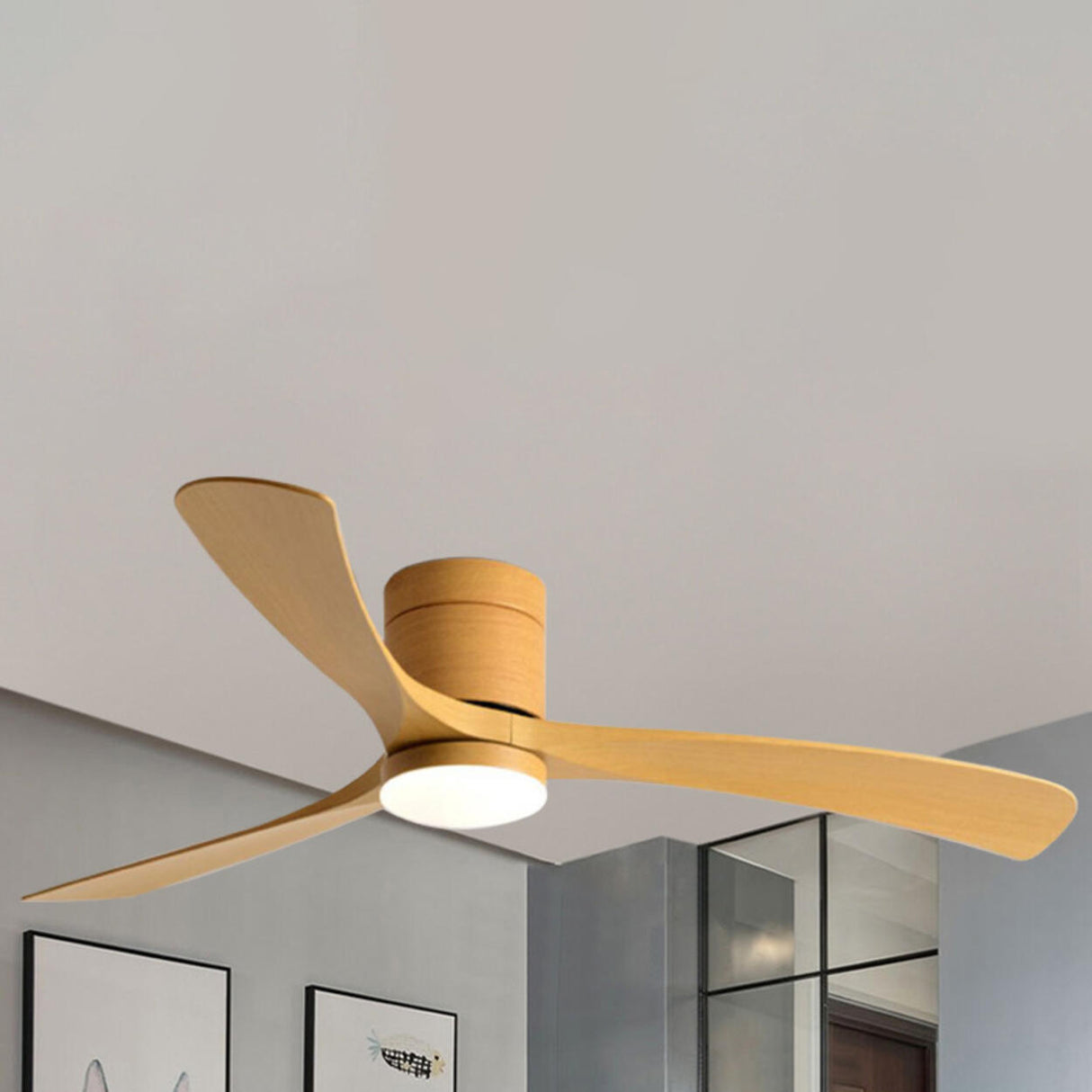 Simple Modern 3 Blade Dimming Wood Ceiling Fan Light Image - 16