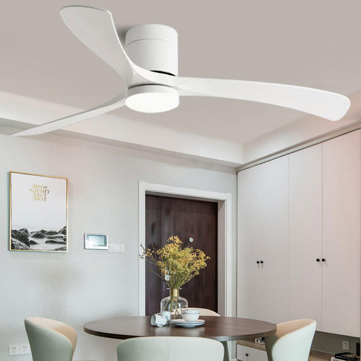 Simple Modern 3 Blade Dimming Wood Ceiling Fan Light Image - 17