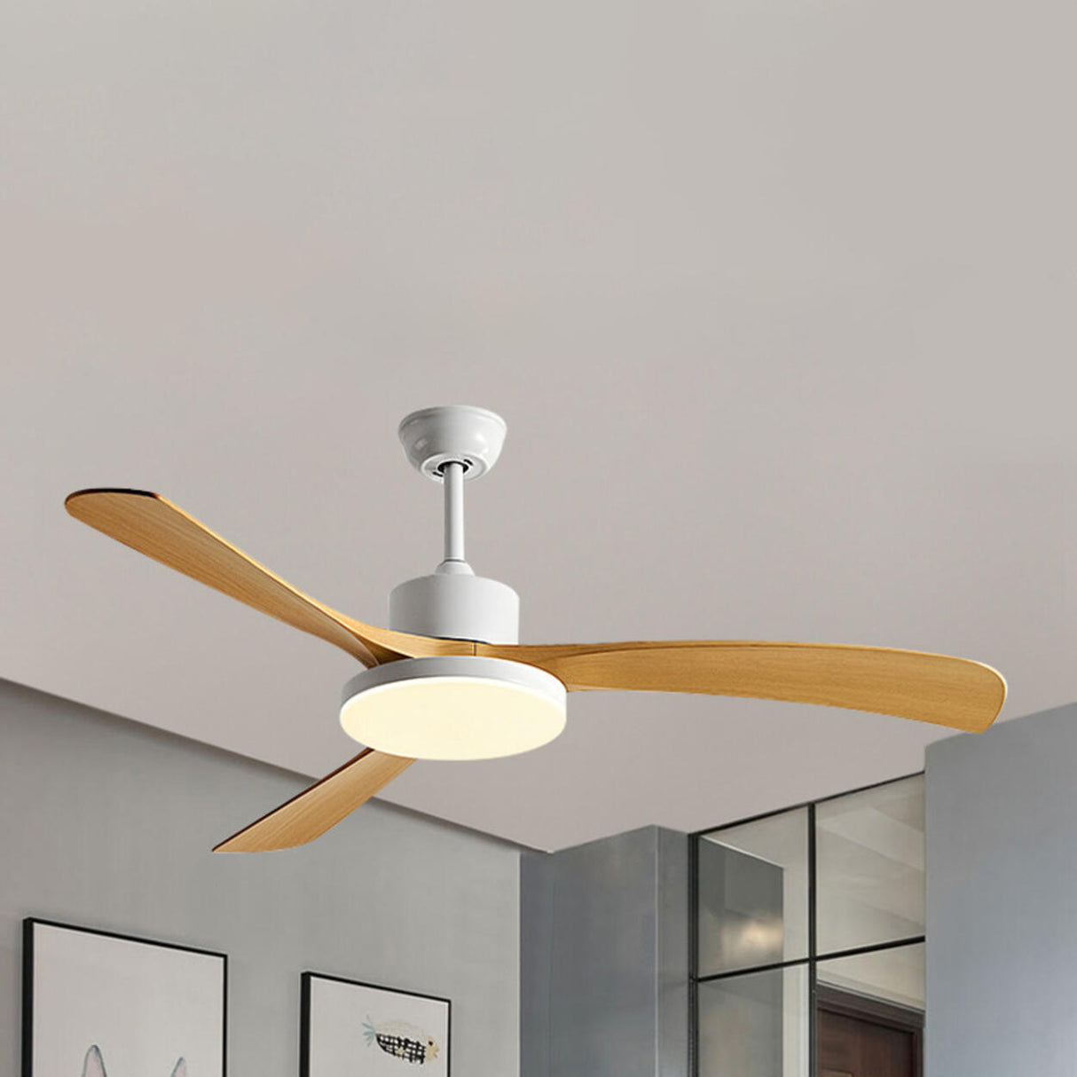 Simple Modern 3 Blade Dimming Wood Ceiling Fan Light Image - 7