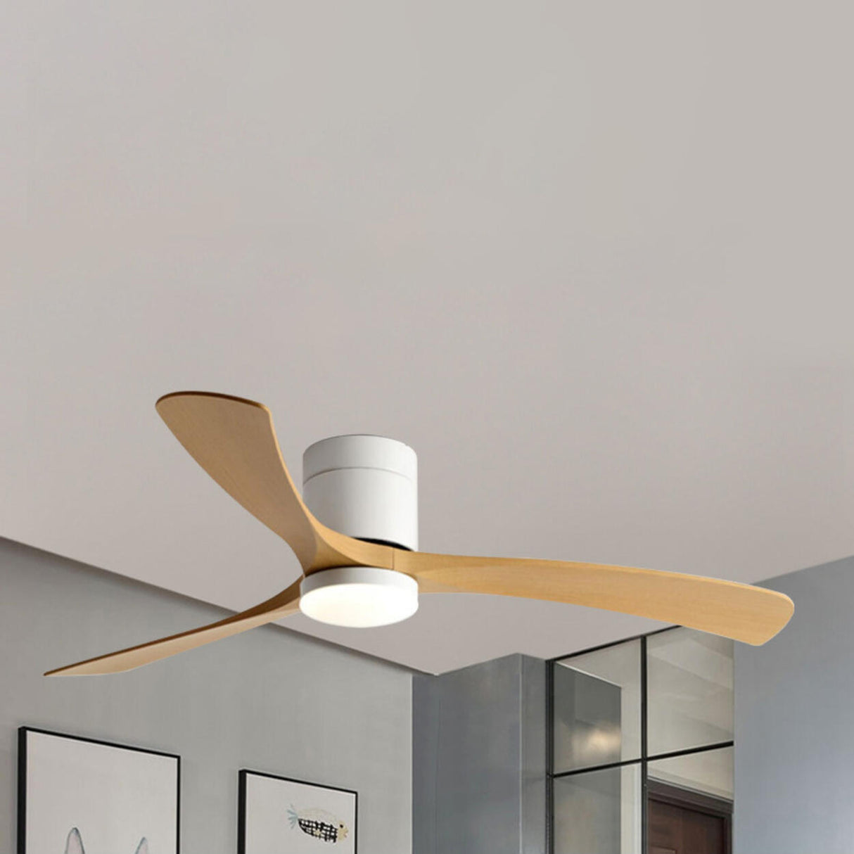 Simple Modern 3 Blade Dimming Wood Ceiling Fan Light Image - 8