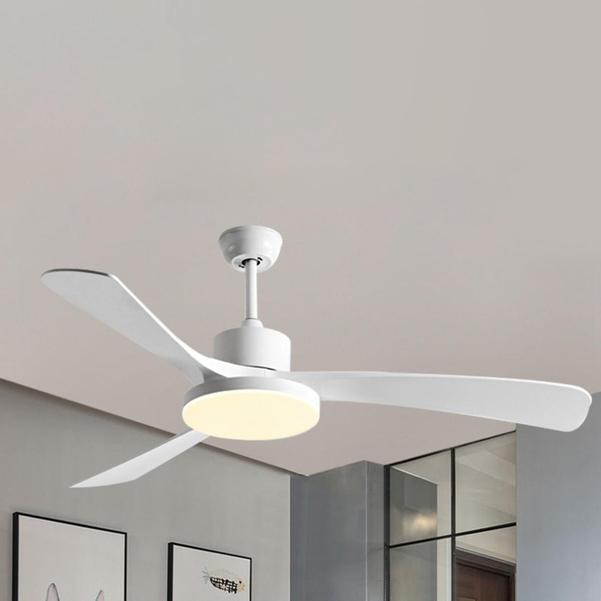 Simple Modern 3 Blade Dimming Wood Ceiling Fan Light Image - 9