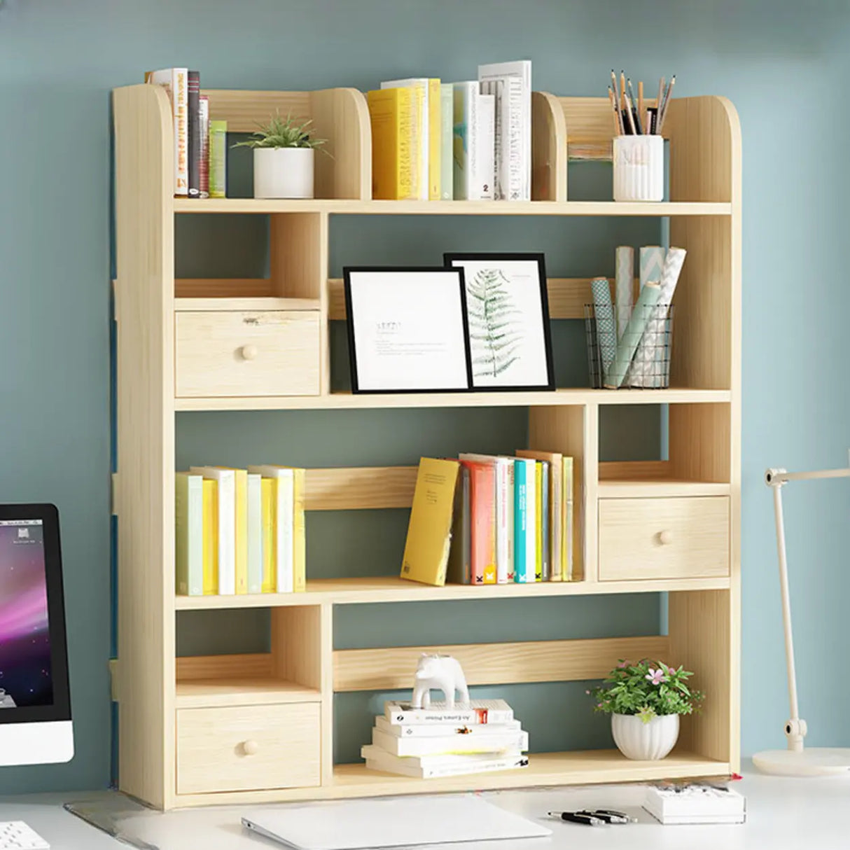 Simple Modern Desktop Wood Grain Storage Bookshelf Image - 27