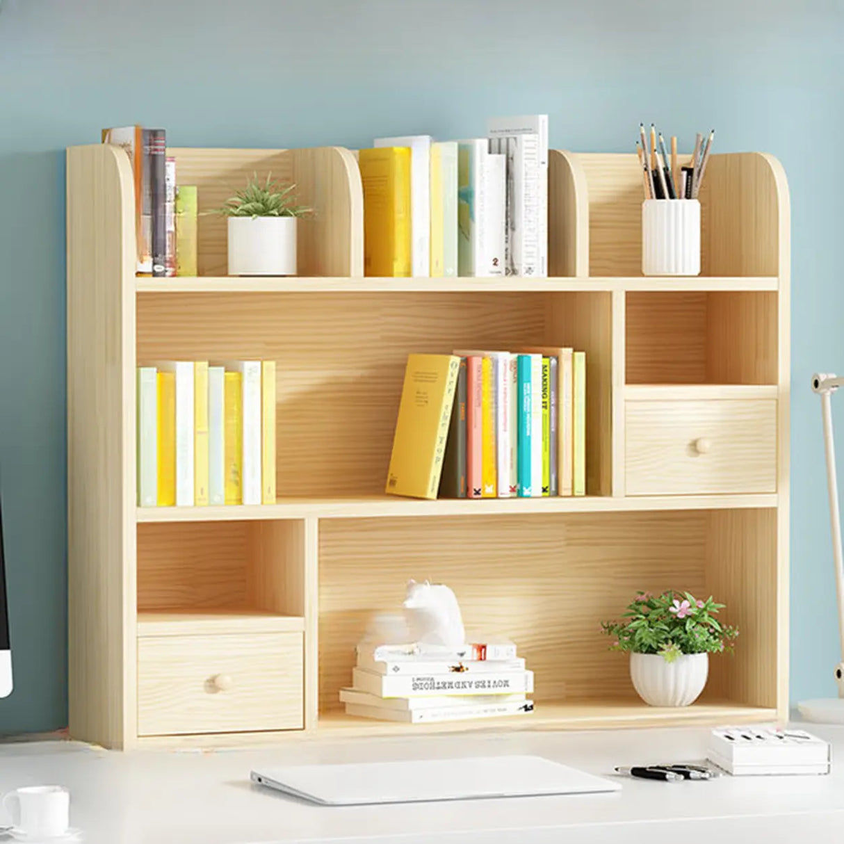 Simple Modern Desktop Wood Grain Storage Bookshelf Image - 29