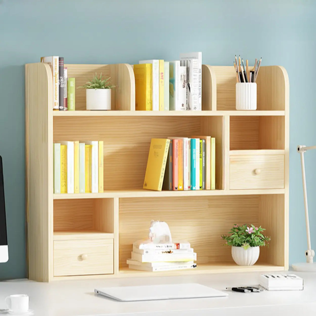 Simple Modern Desktop Wood Grain Storage Bookshelf Image - 31