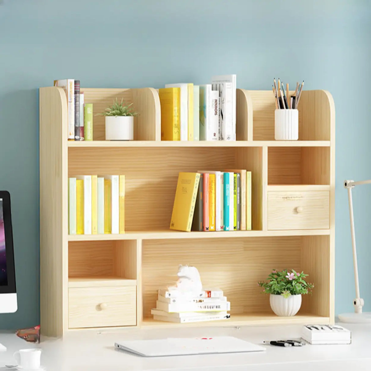 Simple Modern Desktop Wood Grain Storage Bookshelf Image - 33