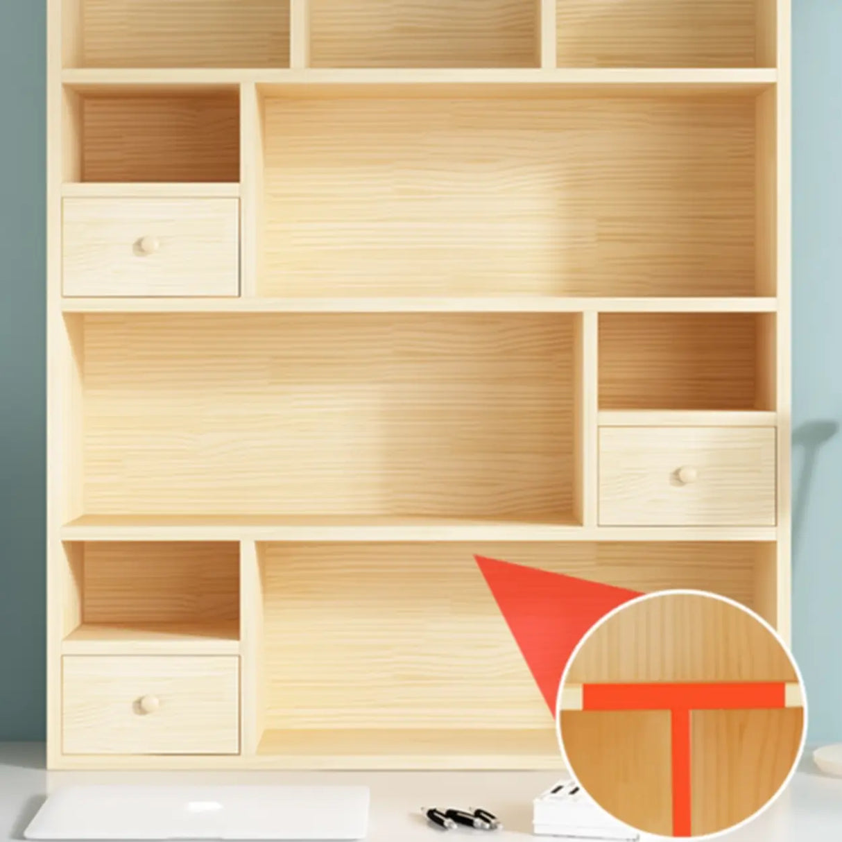 Simple Modern Desktop Wood Grain Storage Bookshelf Image - 3
