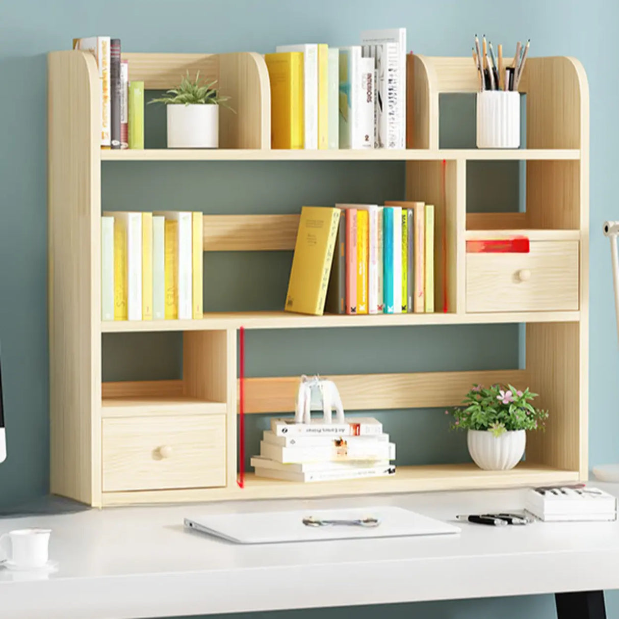 Simple Modern Desktop Wood Grain Storage Bookshelf Image - 34