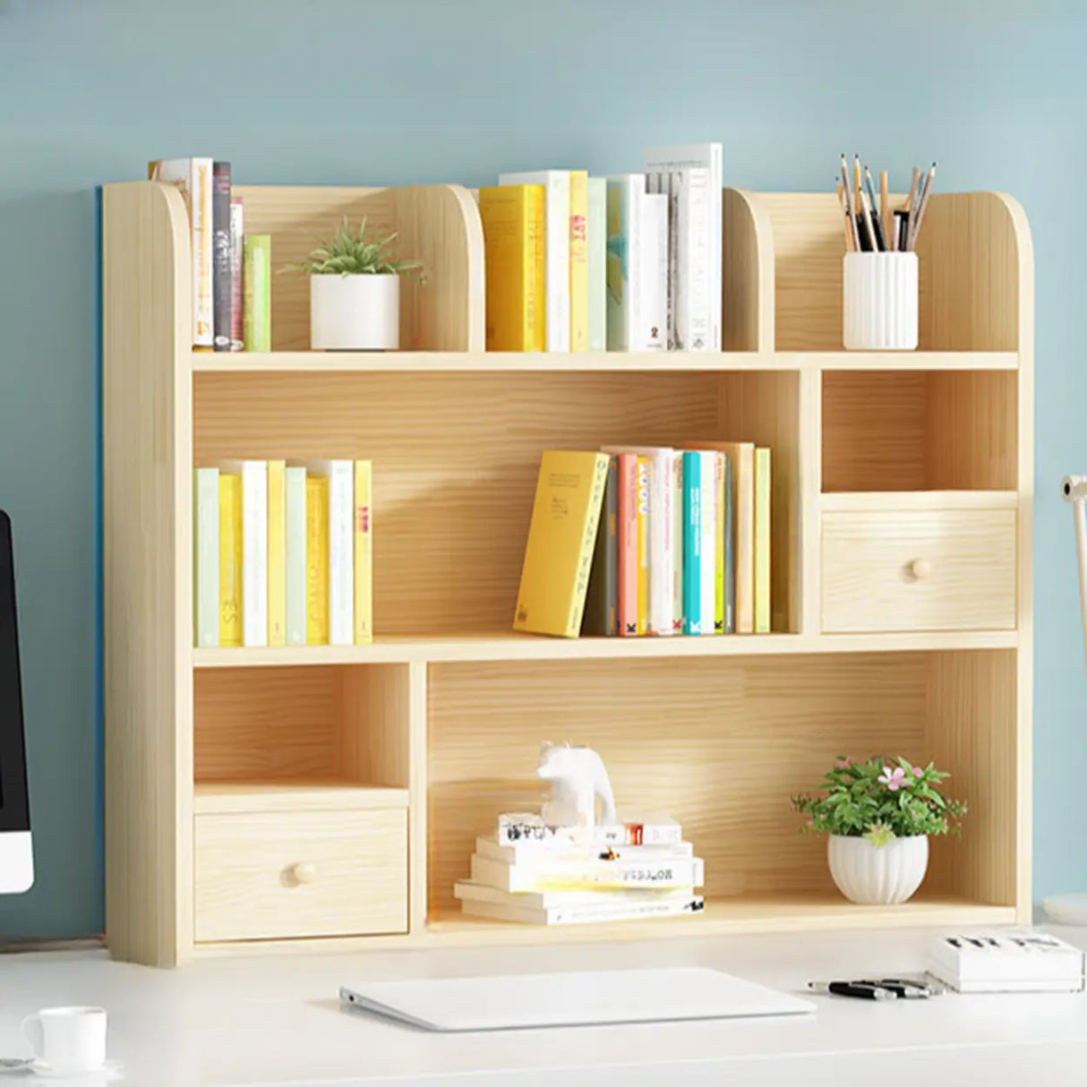 Simple Modern Desktop Wood Grain Storage Bookshelf Image - 35