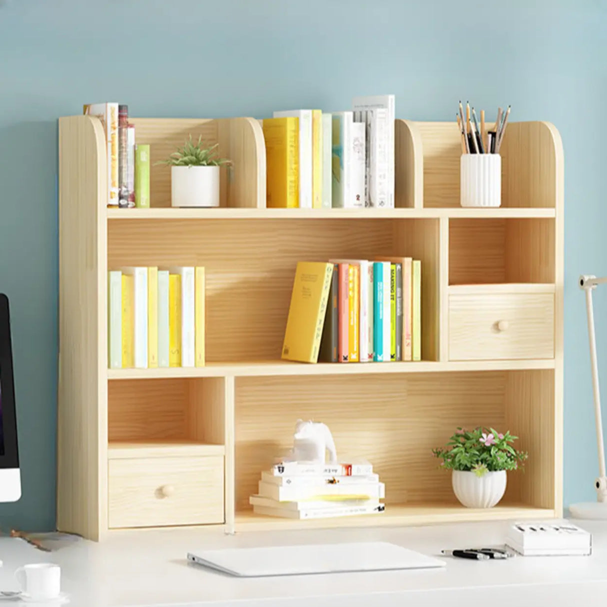 Simple Modern Desktop Wood Grain Storage Bookshelf Image - 36