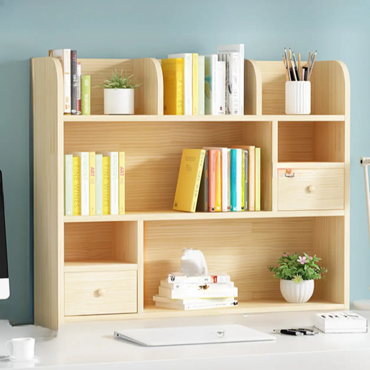Simple Modern Desktop Wood Grain Storage Bookshelf Image - 39