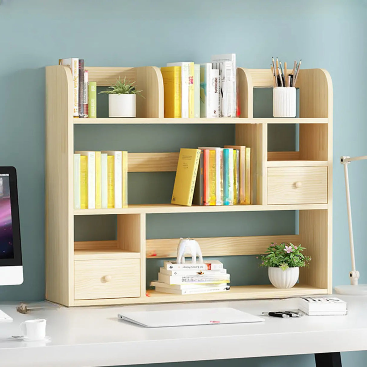 Simple Modern Desktop Wood Grain Storage Bookshelf Image - 41
