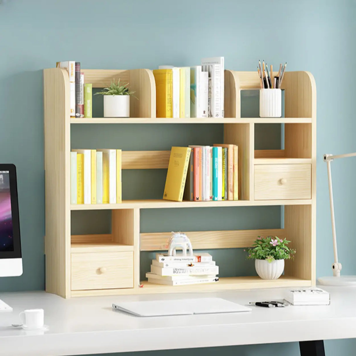 Simple Modern Desktop Wood Grain Storage Bookshelf Image - 42
