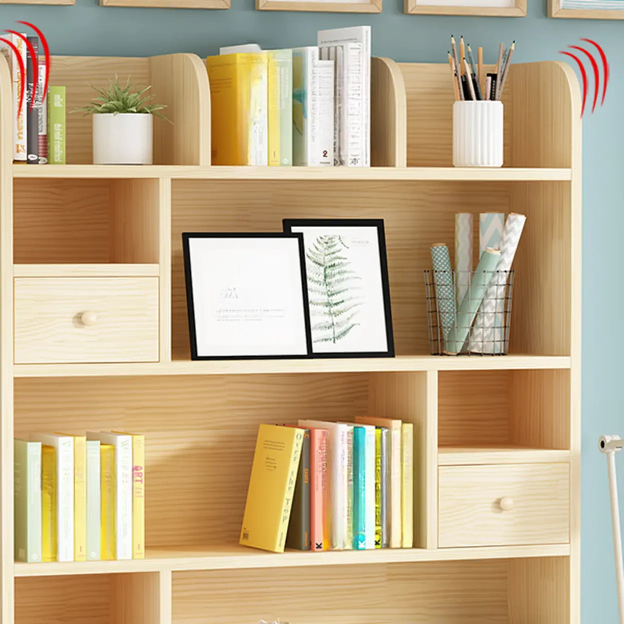 Simple Modern Desktop Wood Grain Storage Bookshelf Image - 4