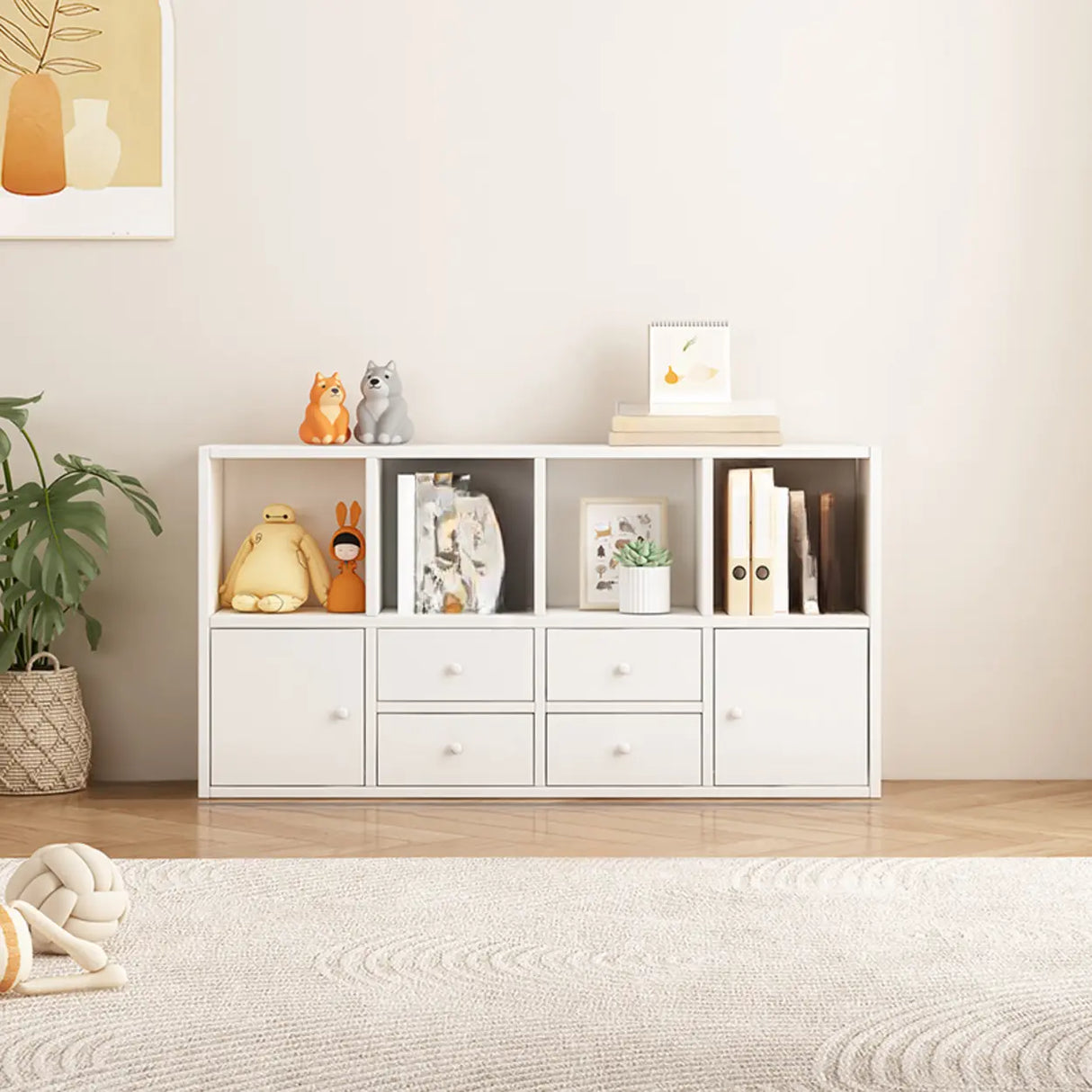 Simple Modular Drawers Wood Cube Short Bookcase Image - 11