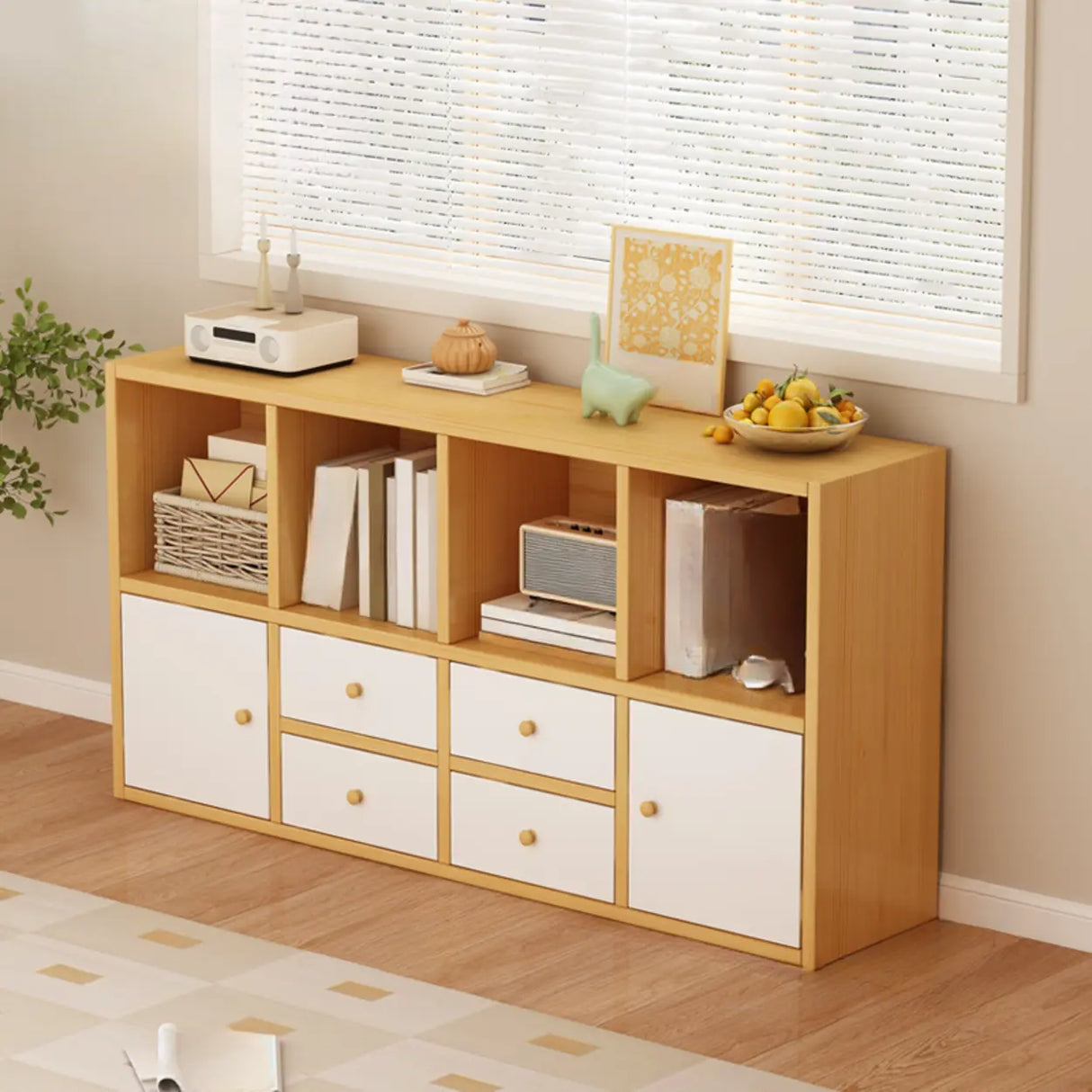 Simple Modular Drawers Wood Cube Short Bookcase Image - 12