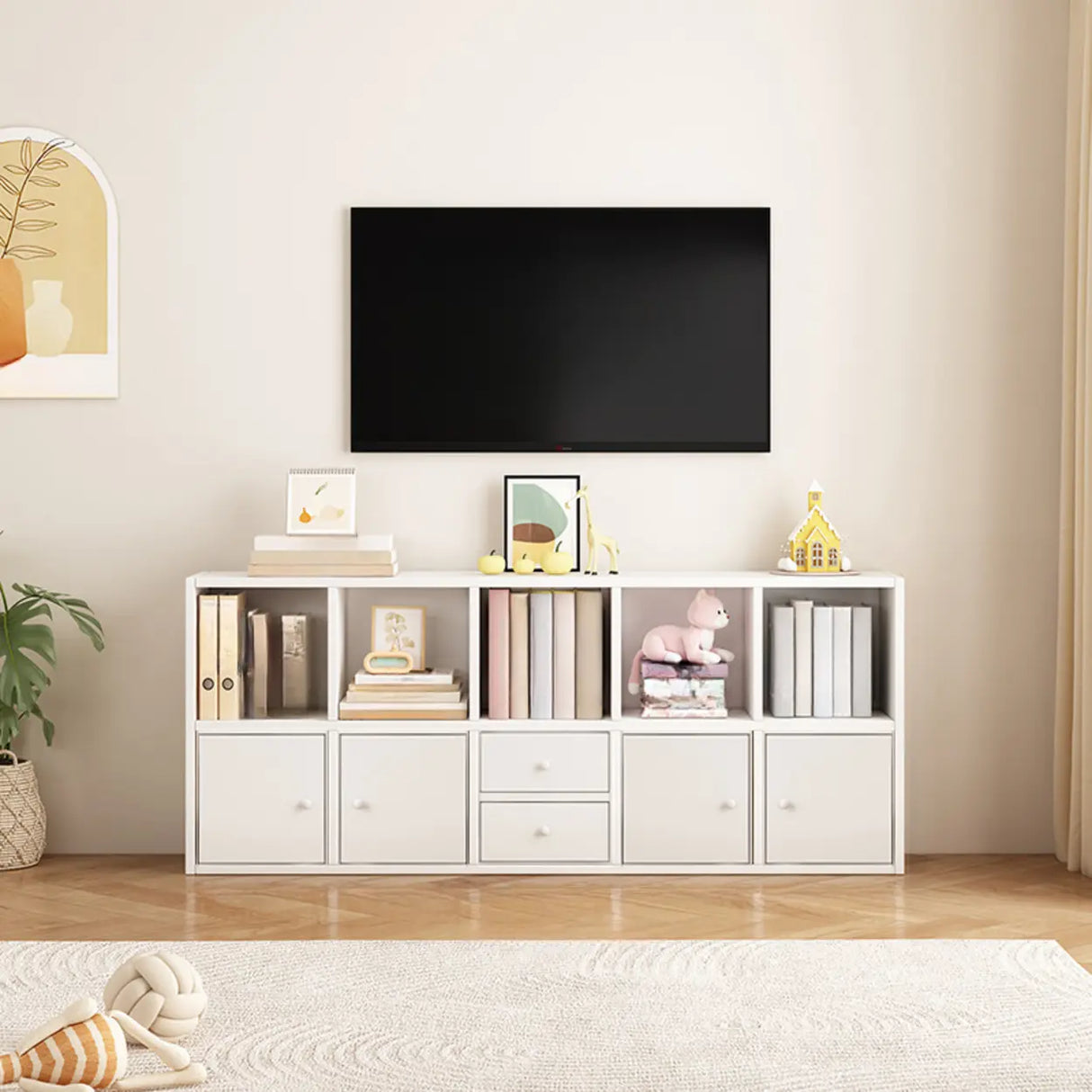 Simple Modular Drawers Wood Cube Short Bookcase Image - 13