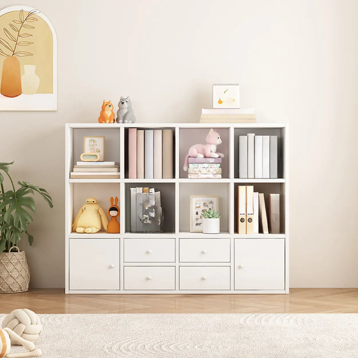 Simple Modular Drawers Wood Cube Short Bookcase Image - 14