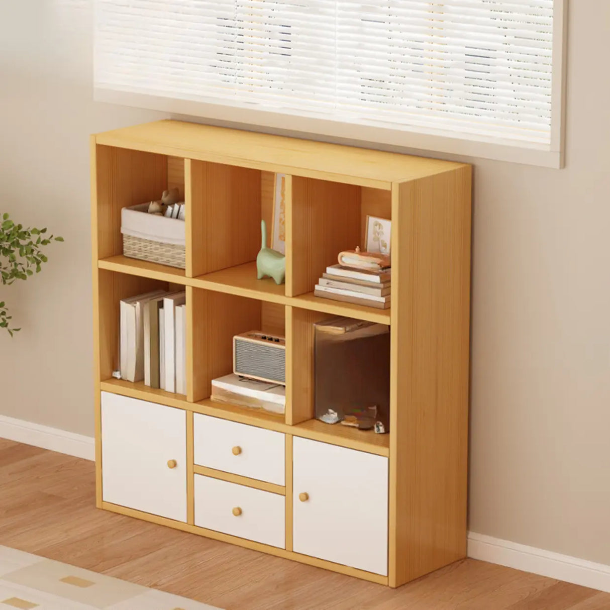 Simple Modular Drawers Wood Cube Short Bookcase Image - 15