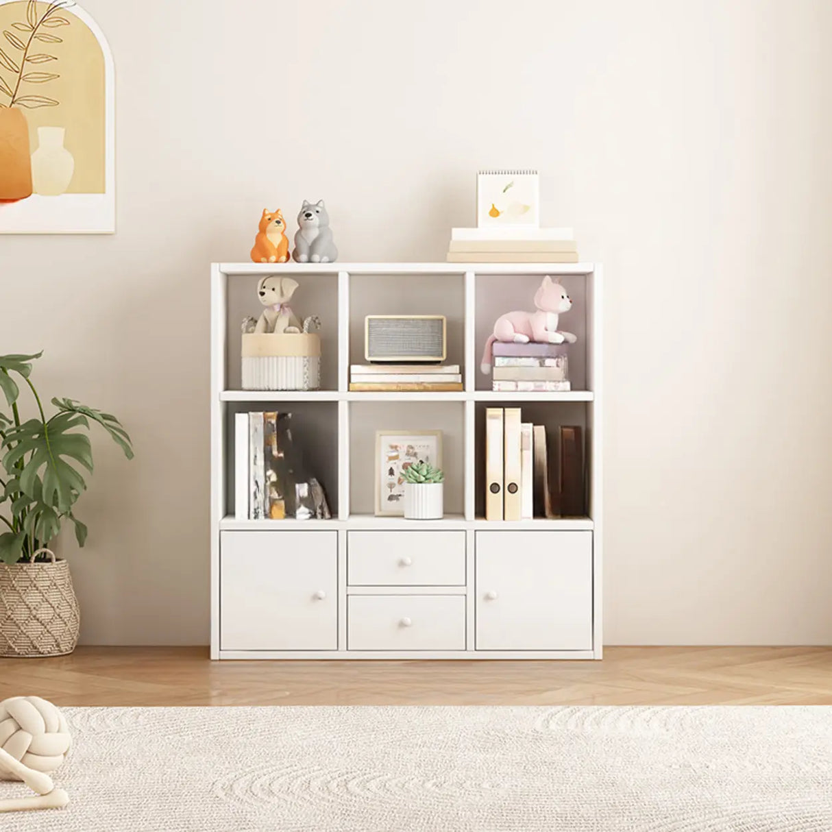 Simple Modular Drawers Wood Cube Short Bookcase Image - 16