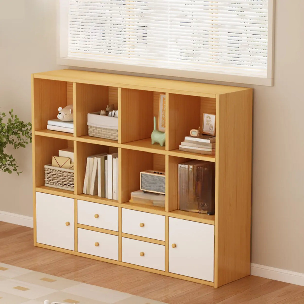 Simple Modular Drawers Wood Cube Short Bookcase Image - 17