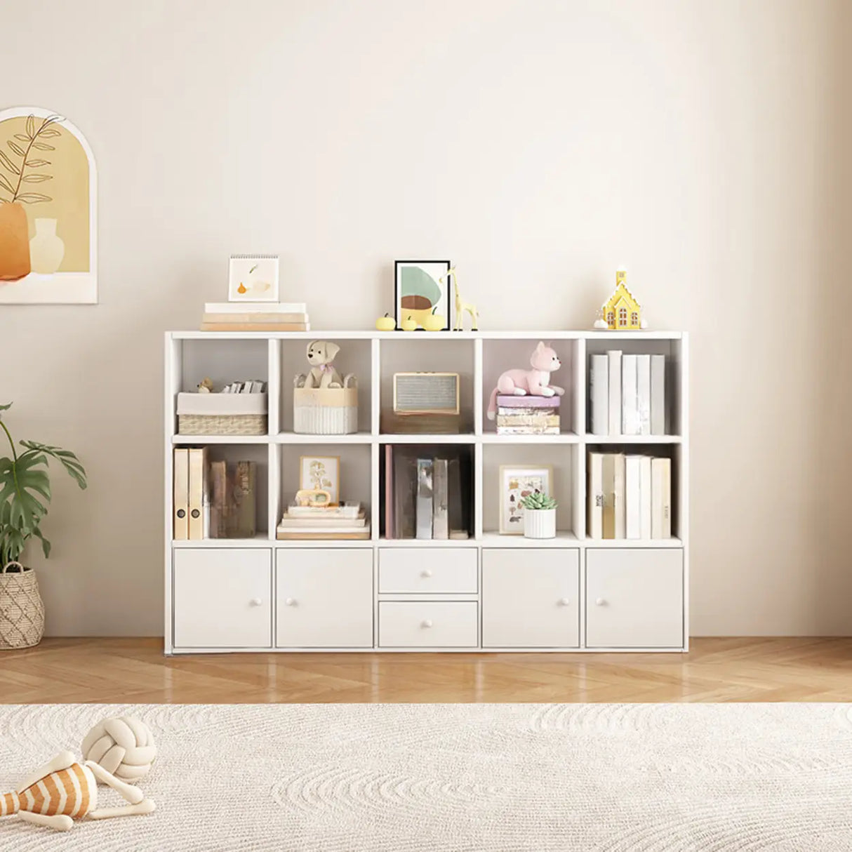 Simple Modular Drawers Wood Cube Short Bookcase Image - 18