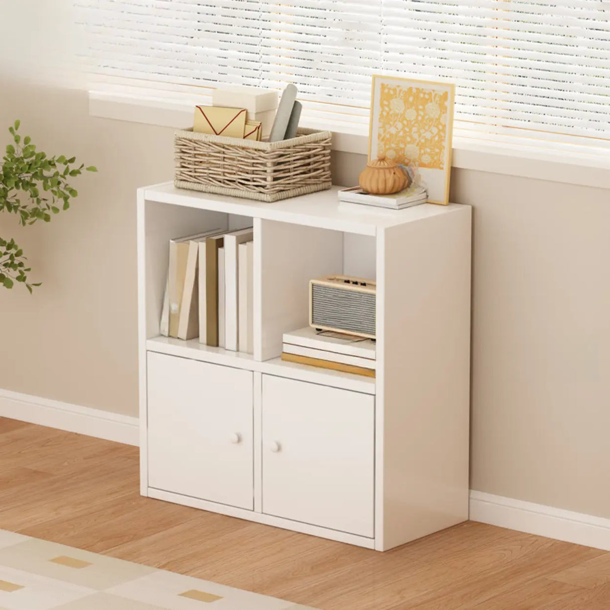 Simple Modular Drawers Wood Cube Short Bookcase Image - 2