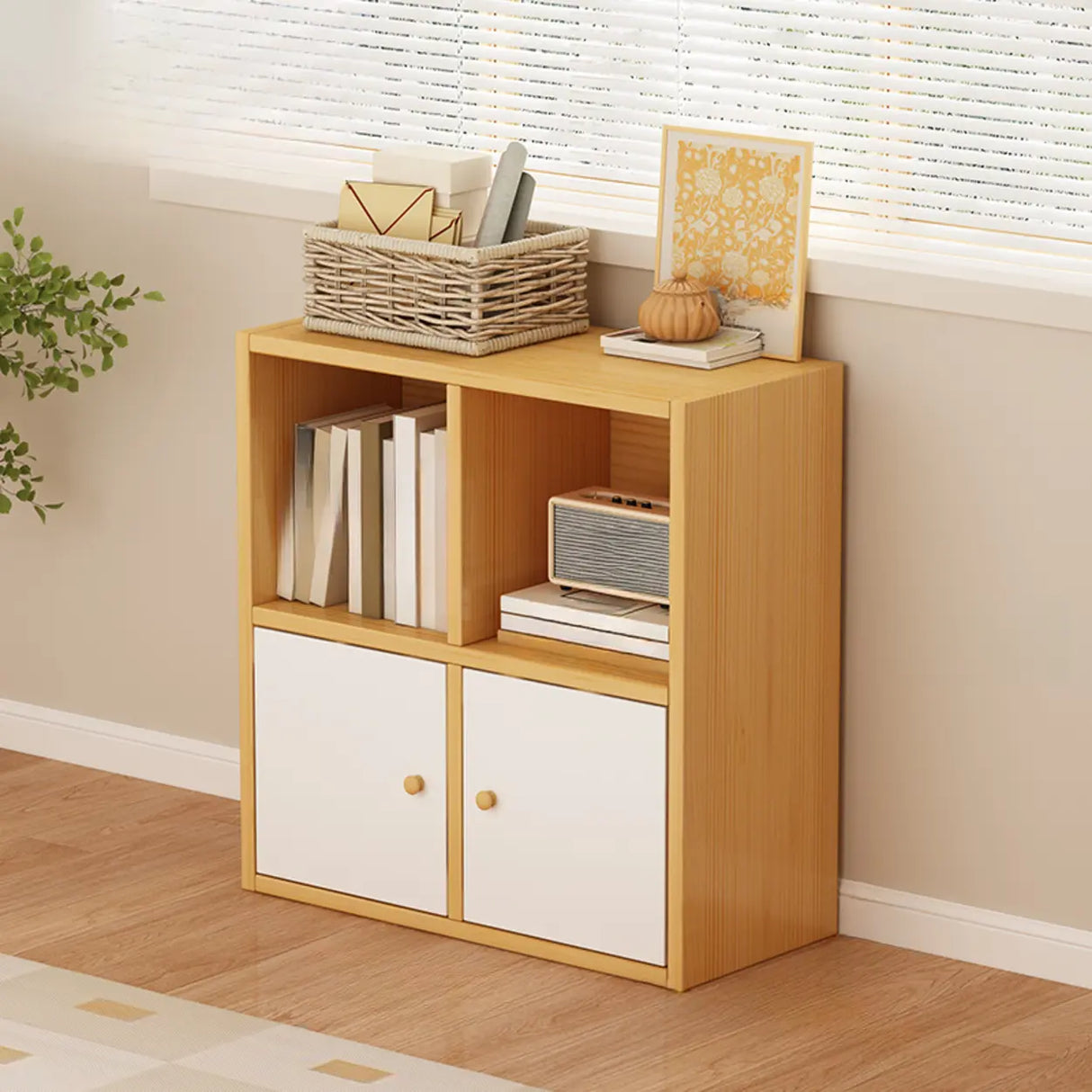 Simple Modular Drawers Wood Cube Short Bookcase Image - 3