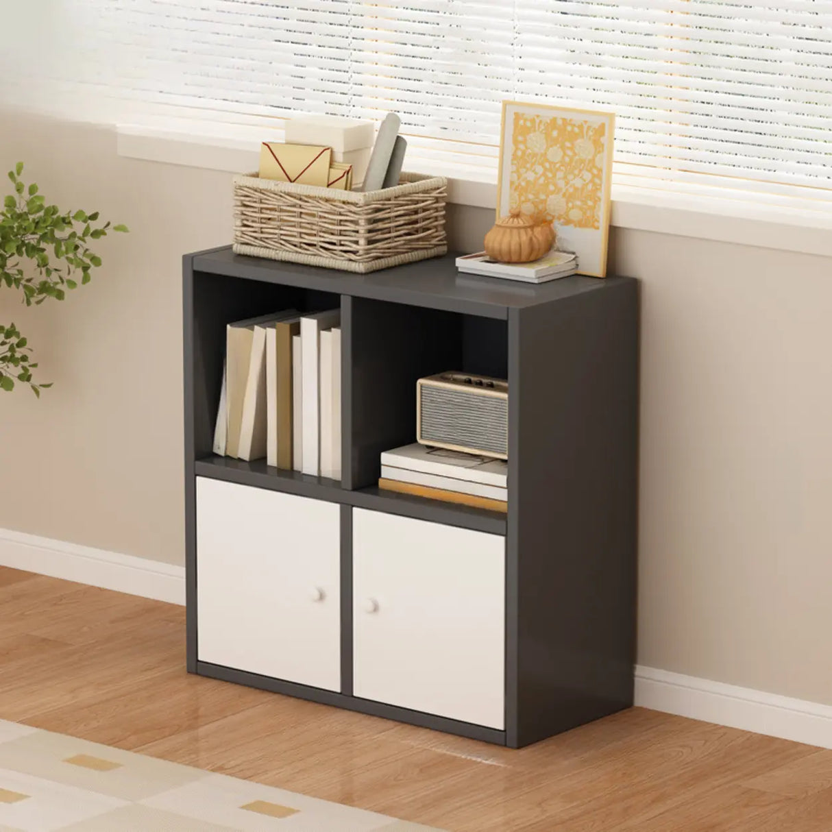 Simple Modular Drawers Wood Cube Short Bookcase Image - 6