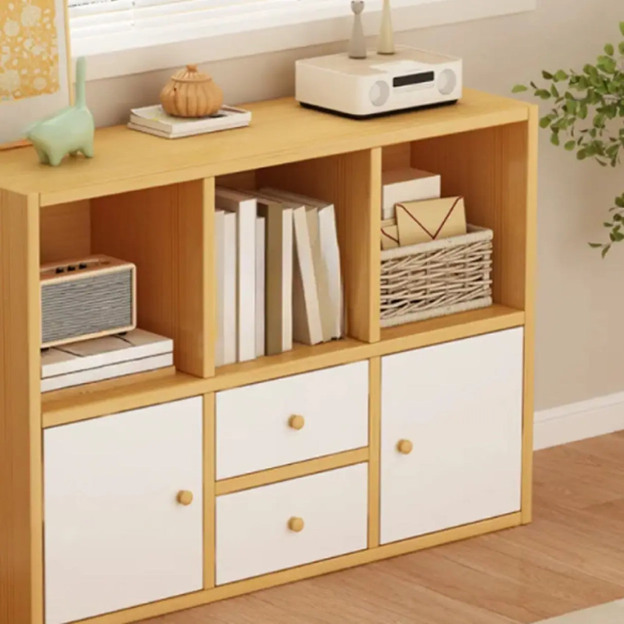 Simple Modular Drawers Wood Cube Short Bookcase Image - 7