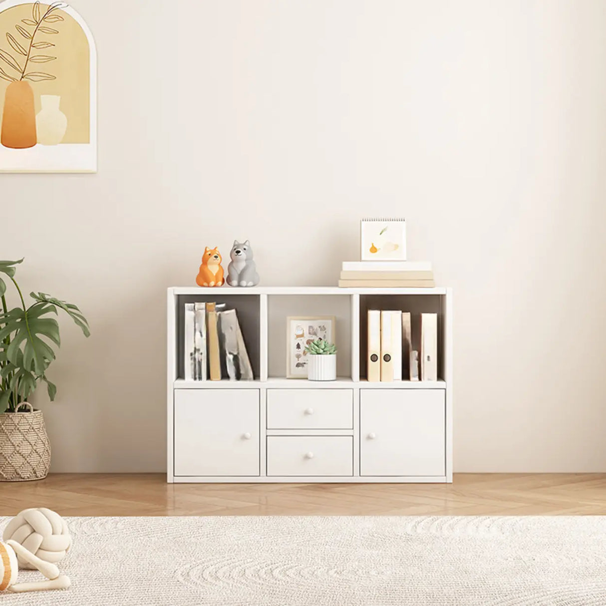 Simple Modular Drawers Wood Cube Short Bookcase Image - 8