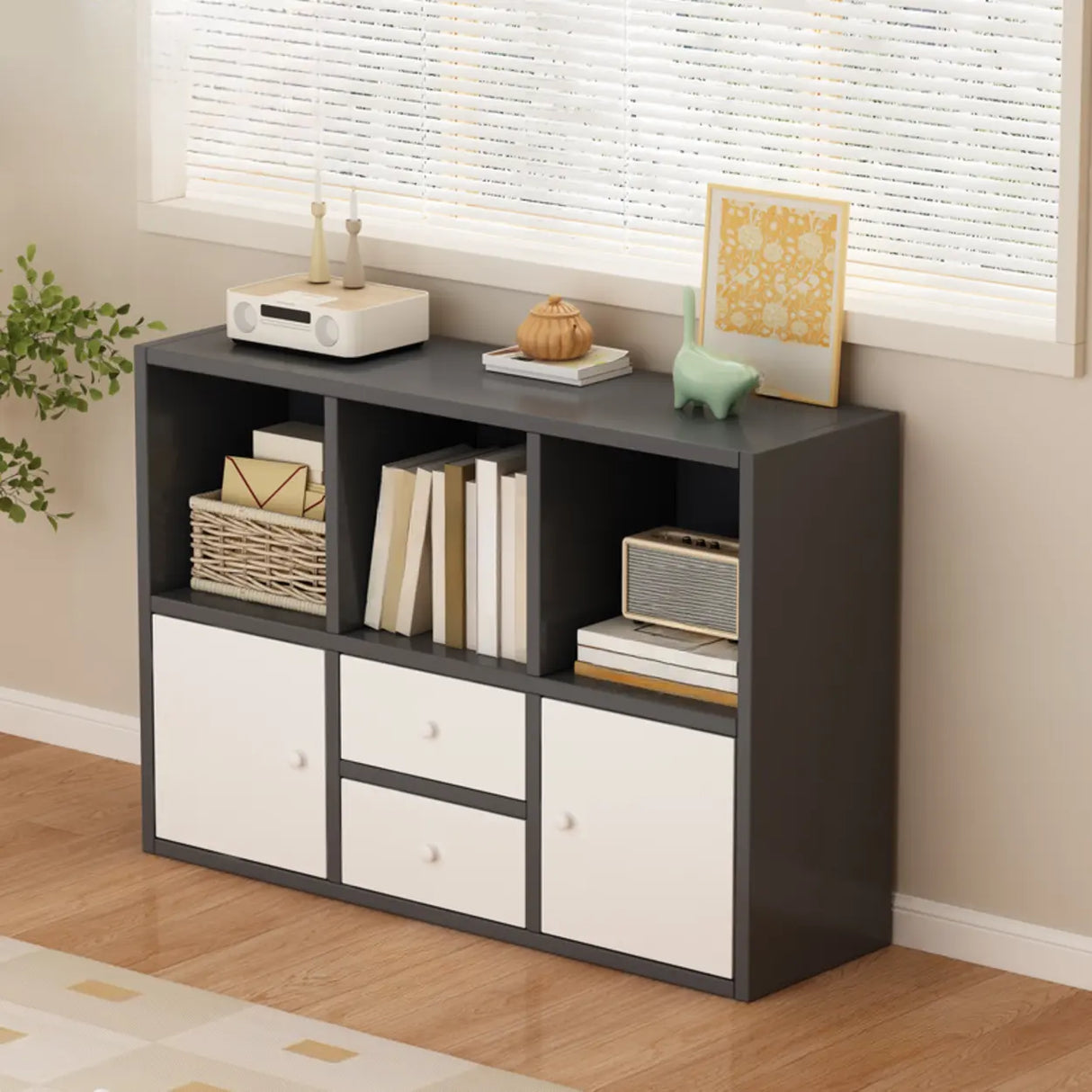 Simple Modular Drawers Wood Cube Short Bookcase Image - 9