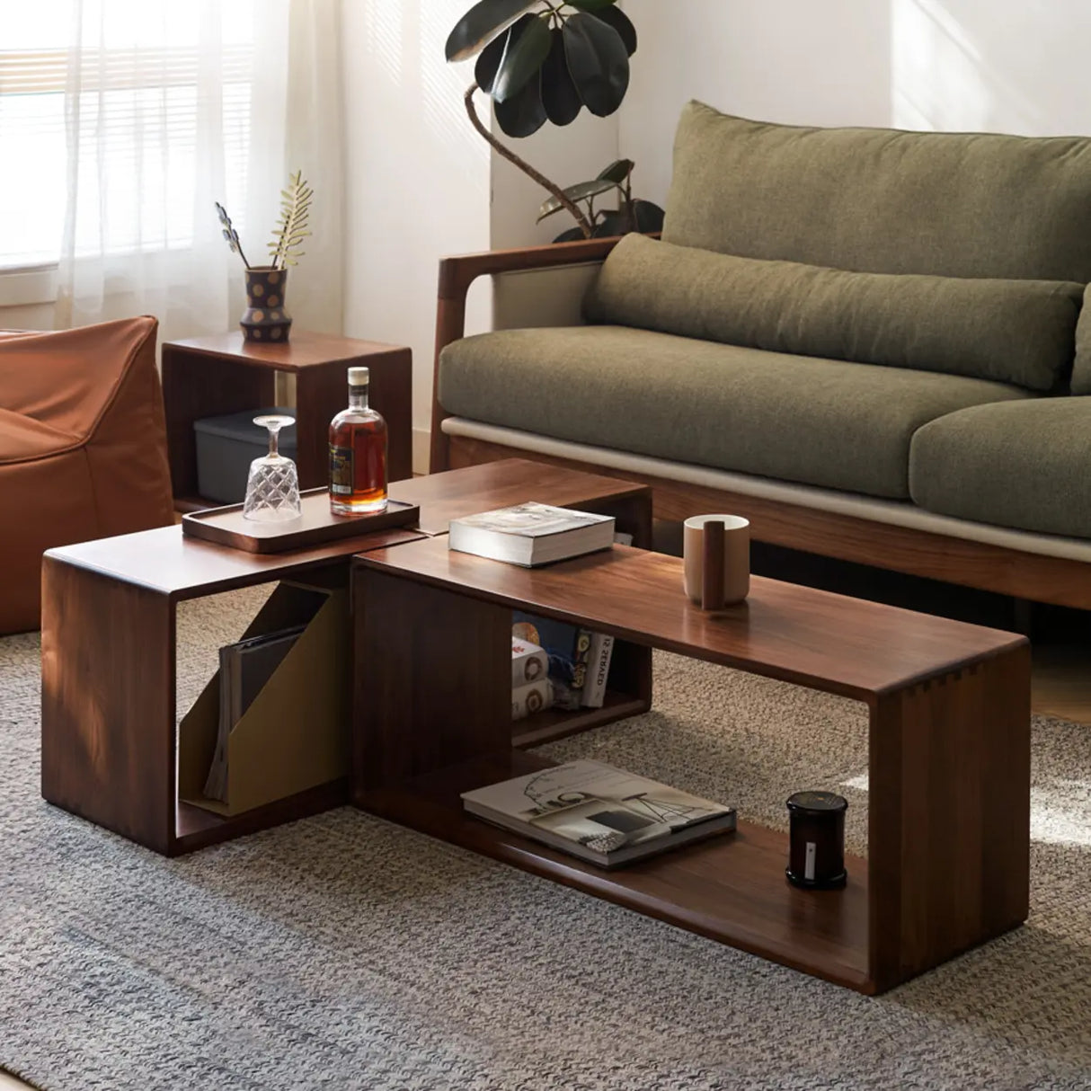 Simple Modular Wooden Cube Open Back Storage Bookcase Image - 4