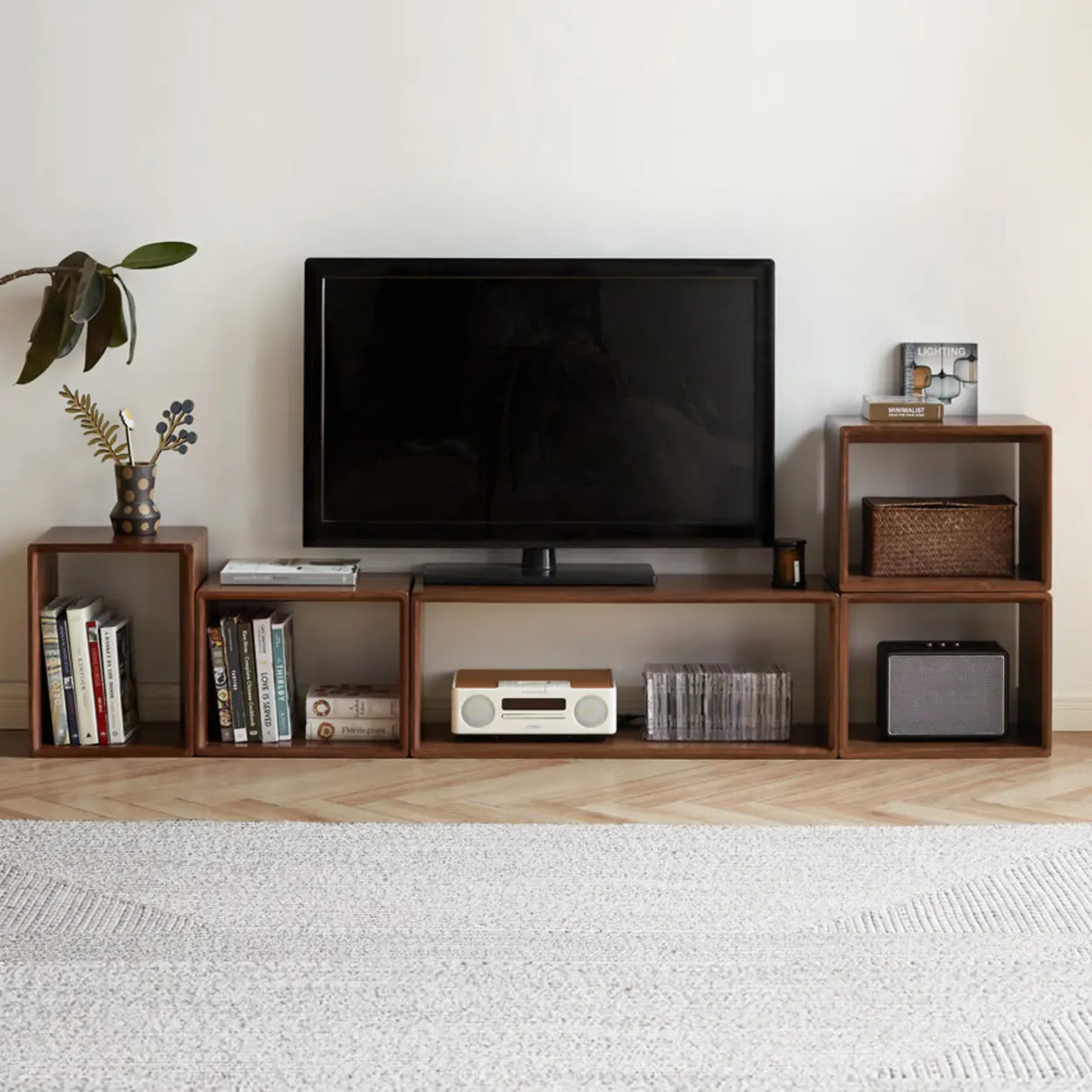 Simple Modular Wooden Cube Open Back Storage Bookcase Image - 6