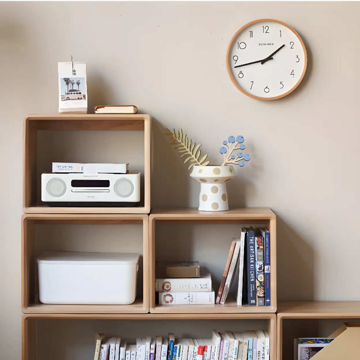 Simple Modular Wooden Cube Open Back Storage Bookcase Image - 8