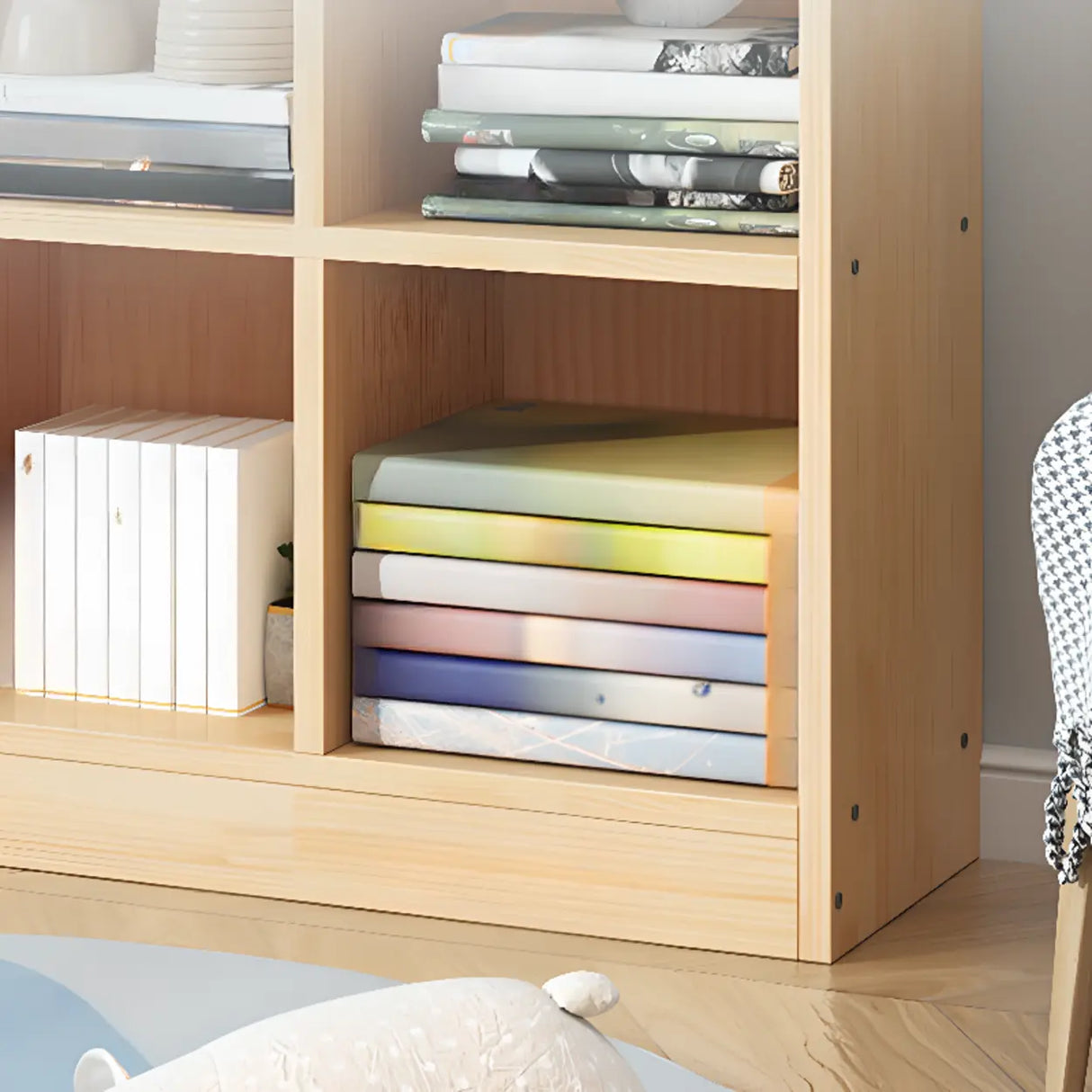 Simple Natural Finish Pine Closed Organizer Bookcase Image - 14