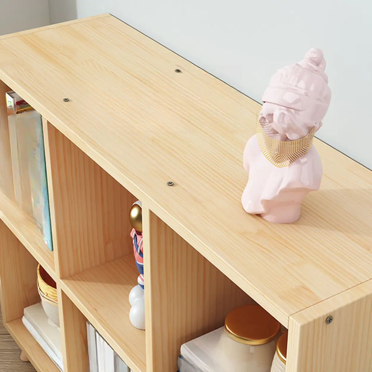 Simple Natural Finish Pine Closed Organizer Bookcase Image - 16