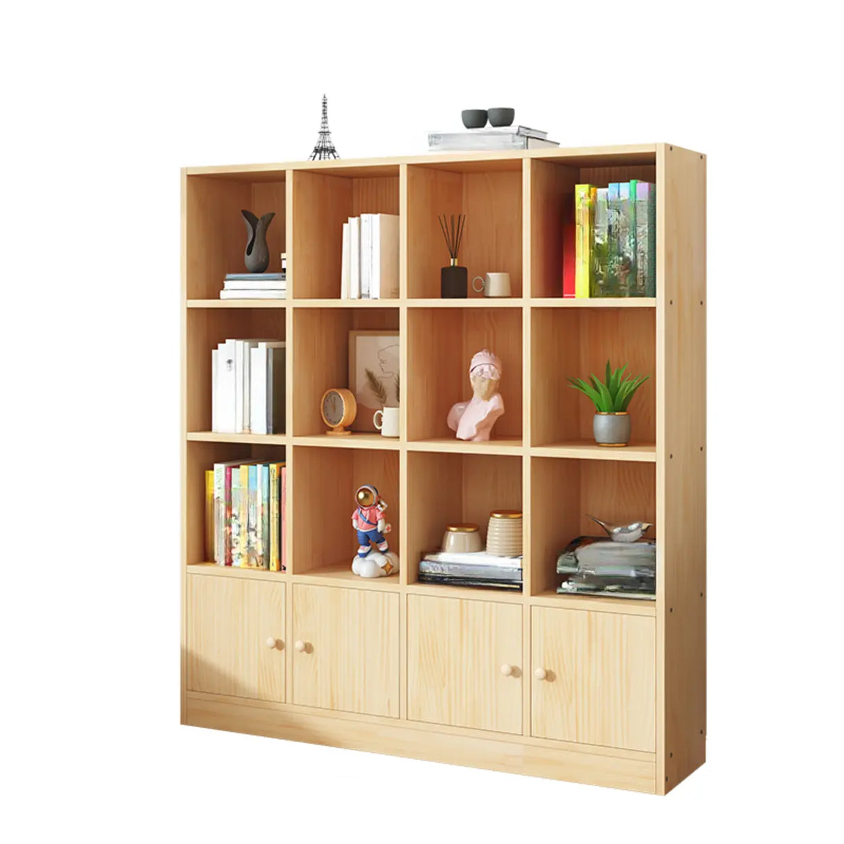 Simple Natural Finish Pine Closed Organizer Bookcase Image - 18