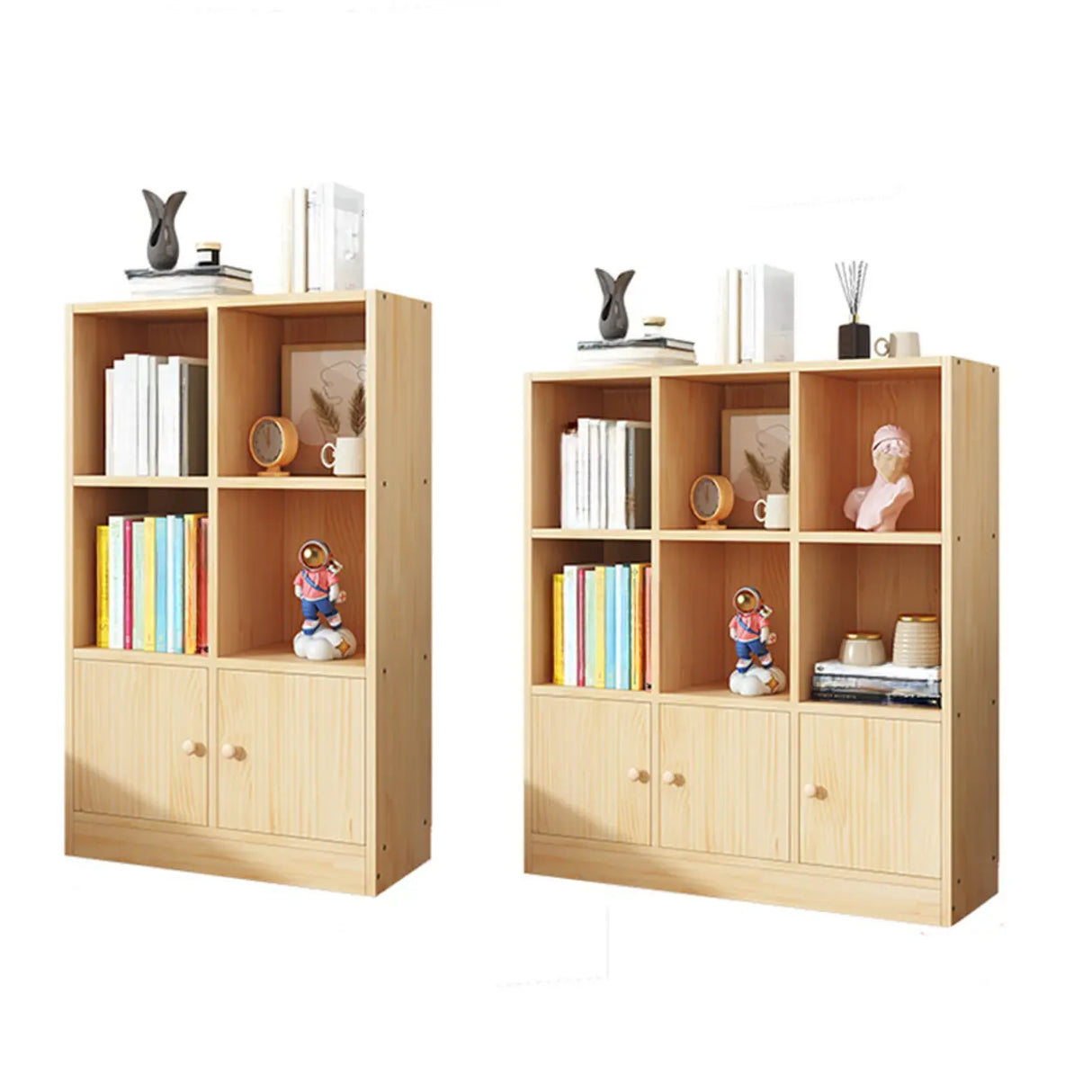 Simple Natural Finish Pine Closed Organizer Bookcase Image - 20