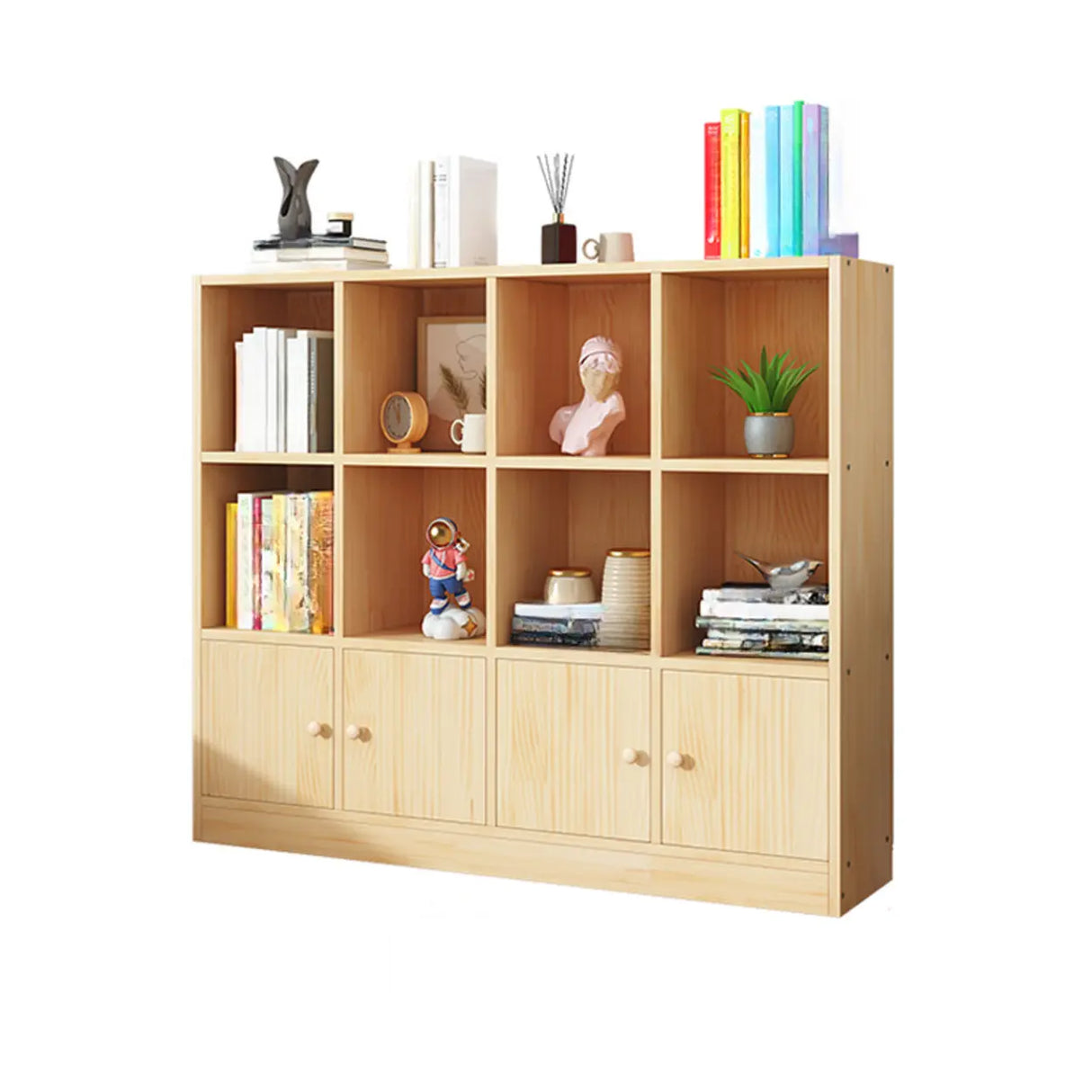 Simple Natural Finish Pine Closed Organizer Bookcase Image - 22