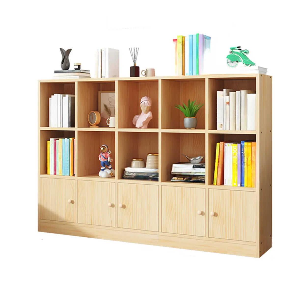 Simple Natural Finish Pine Closed Organizer Bookcase Image - 23