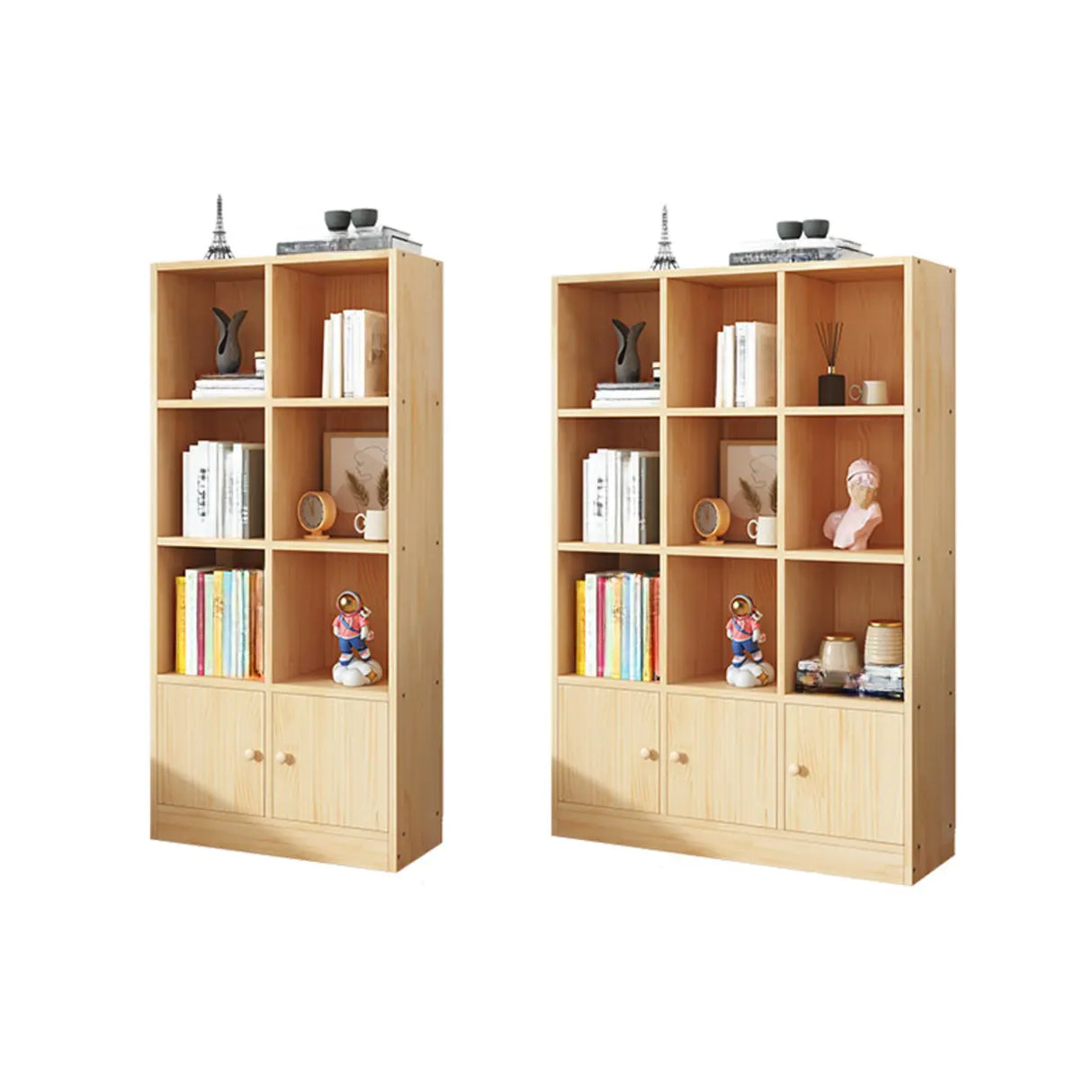 Simple Natural Finish Pine Closed Organizer Bookcase Image - 25