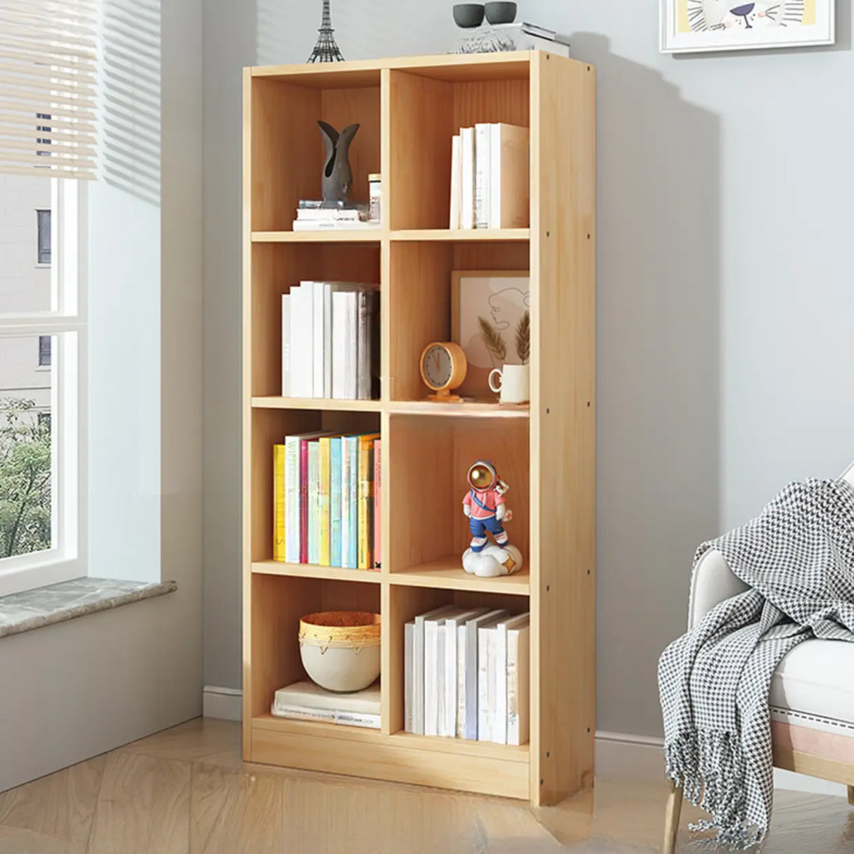 Simple Natural Finish Pine Closed Organizer Bookcase Image - 28