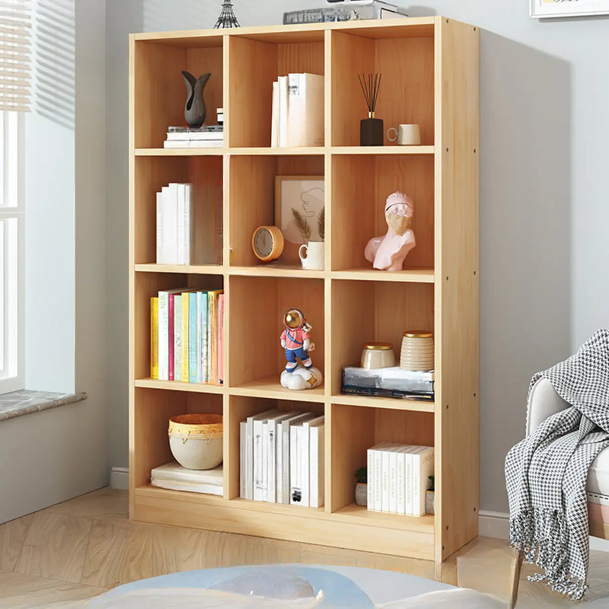 Simple Natural Finish Pine Closed Organizer Bookcase Image - 30