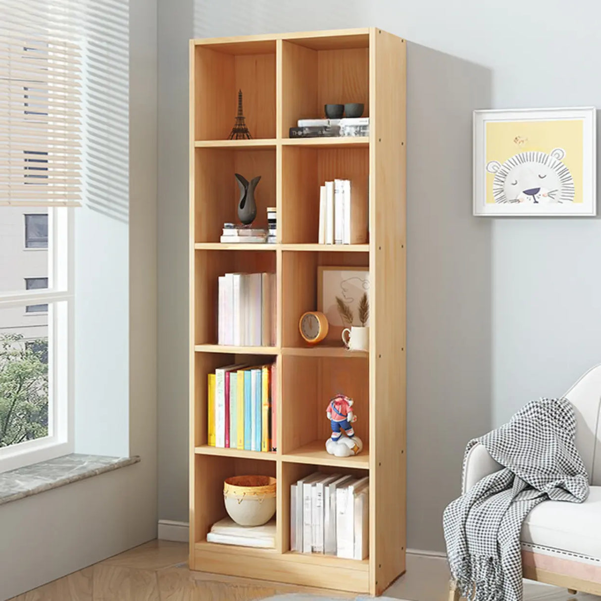 Simple Natural Finish Pine Closed Organizer Bookcase Image - 33