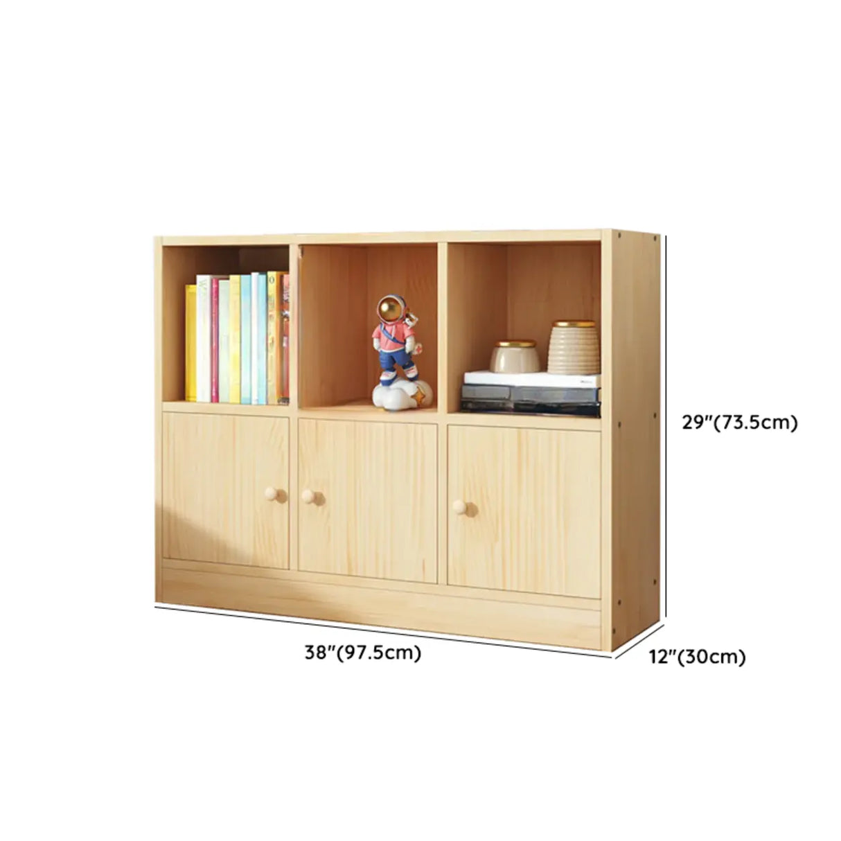 Simple Natural Finish Pine Closed Organizer Bookcase Image - 38