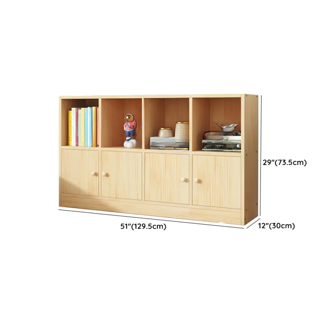 Simple Natural Finish Pine Closed Organizer Bookcase Image - 40