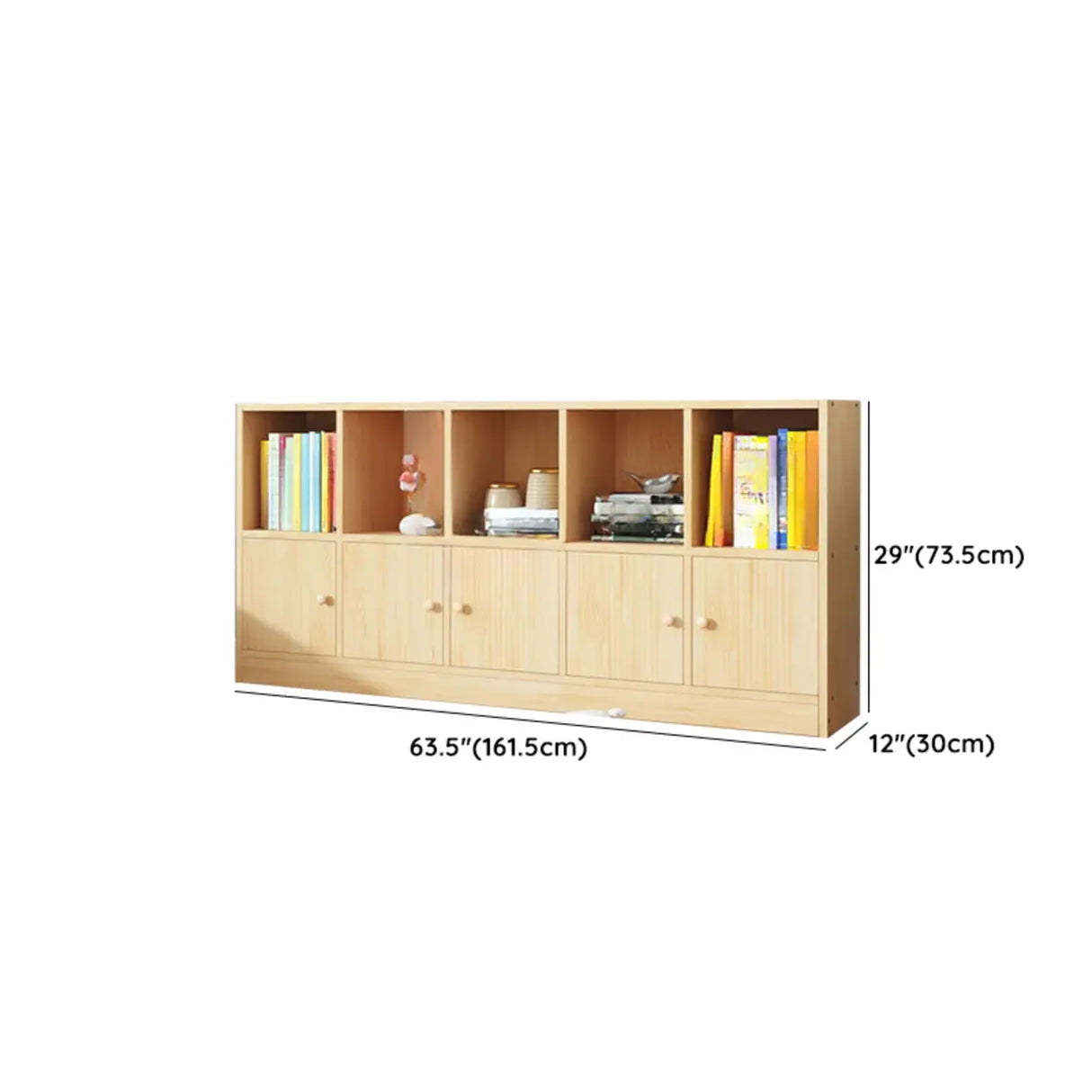 Simple Natural Finish Pine Closed Organizer Bookcase Image - 42