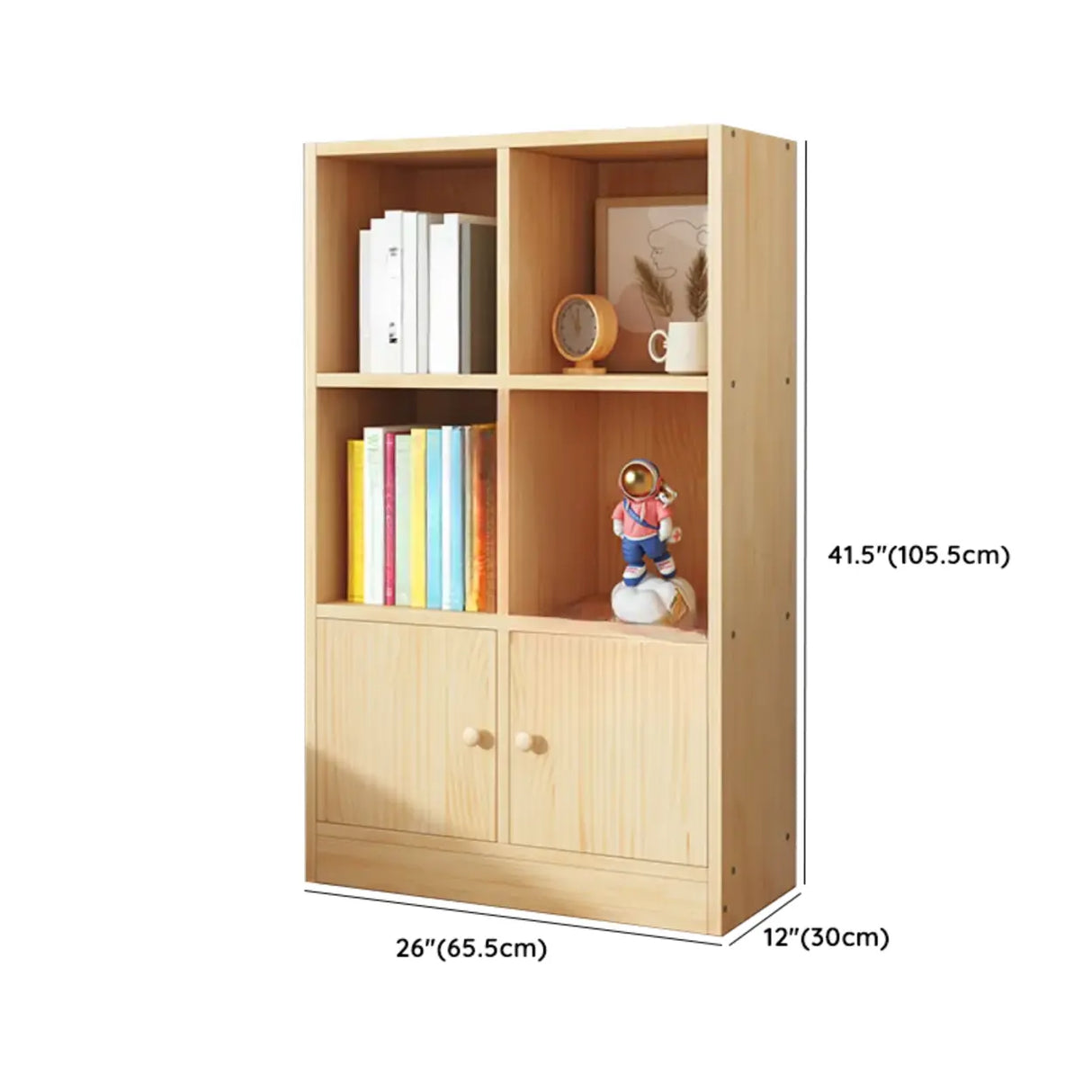 Simple Natural Finish Pine Closed Organizer Bookcase Image - 44