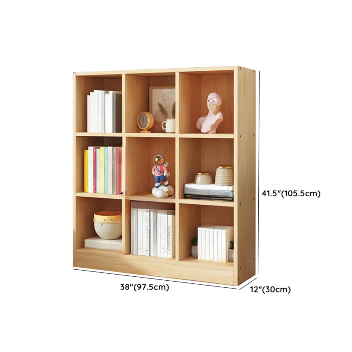 Simple Natural Finish Pine Closed Organizer Bookcase Image - 45